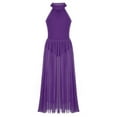 thumbnail image 1 of IEFIEL Girls Mock Neck Lyrical Dance Dress Juniors Cutout Back Gymnastics Leotard Teens Sheer Mesh Praise Dance Costume Purple 14, 1 of 7