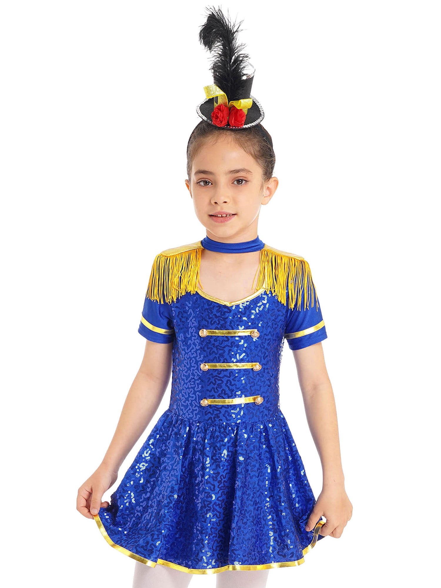 IEFIEL Girls Sequins Drum Majorette Marching Band Costume Halloween