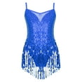 thumbnail image 1 of IEFIEL Girls Sequins Tassel Leotard Latin Jazz Dance Bodysuit Costume Gymnastics Fringed Leotard Royal Blue 8, 1 of 7
