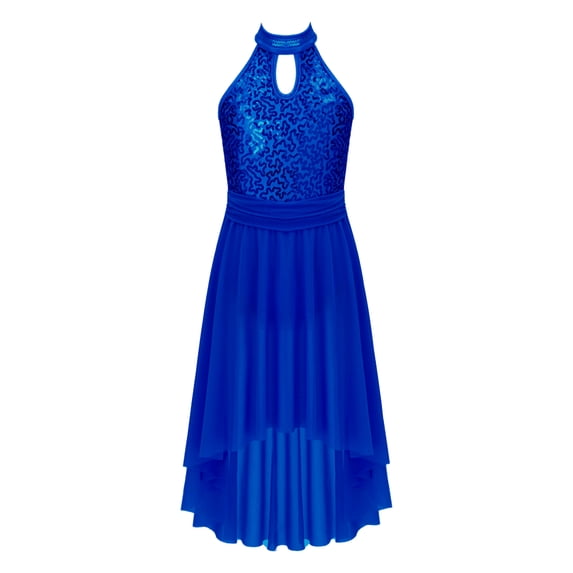 IEFIEL Girls Shiny Sequins Ballet Dance Leotard Dress Cutout Back Modern Jazz Latin Dance Costume Royal Blue 16