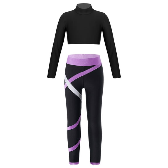 IEFIEL Girls Sports Suit Jogging Gym Suit Pullover Crop Top + Leggings Pants Set Hood Yoga Fitness Outfit A Lavender 10