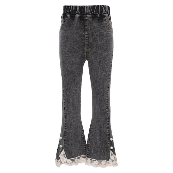IEFIEL Girls Teens Jeans Denim Pants Casual Ripped Bell-Bottom Long Pants High Waist Flared Leggings Dark Gray-A 130