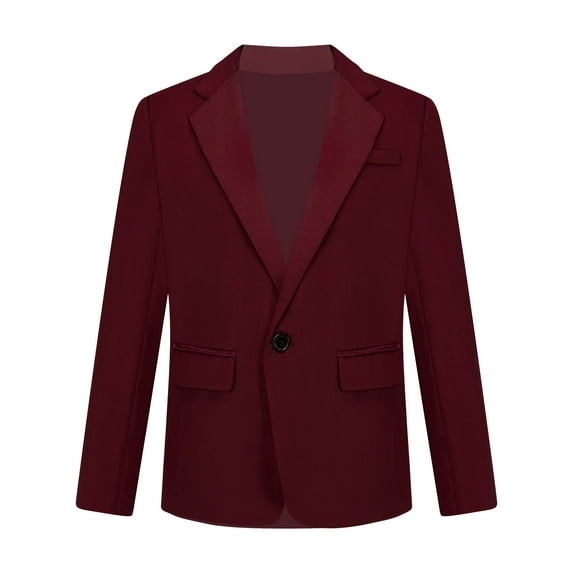 IEFIEL Kids Boys Formal Party Blazer Gentleman Dress Up Long Sleeve One Button Lapel Suit Jacket Dark Red 8