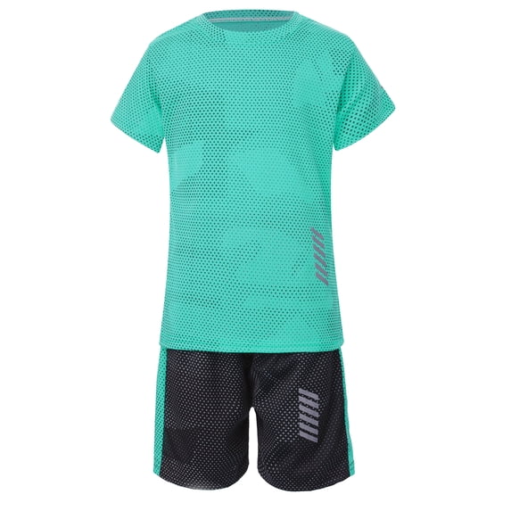 IEFIEL Kids Boys Quick-Dry Sports Suit Tracksuit Toddlers T-Shirt with Shorts Set Teens Football Basketball Training Outfit Green 7-8
