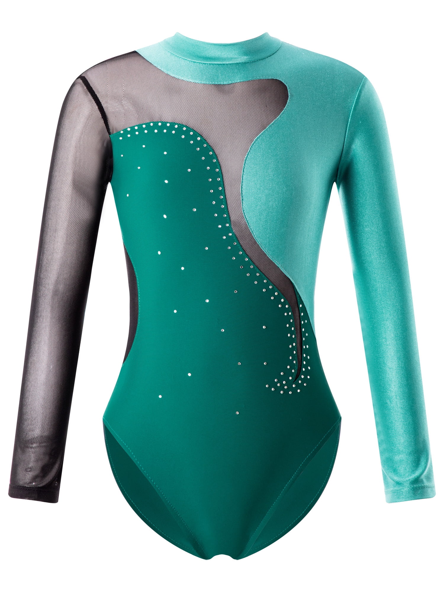 IEFIEL Kids Girls Ball Gymnastics Leotard Long Sleeves Shiny Rhinestone