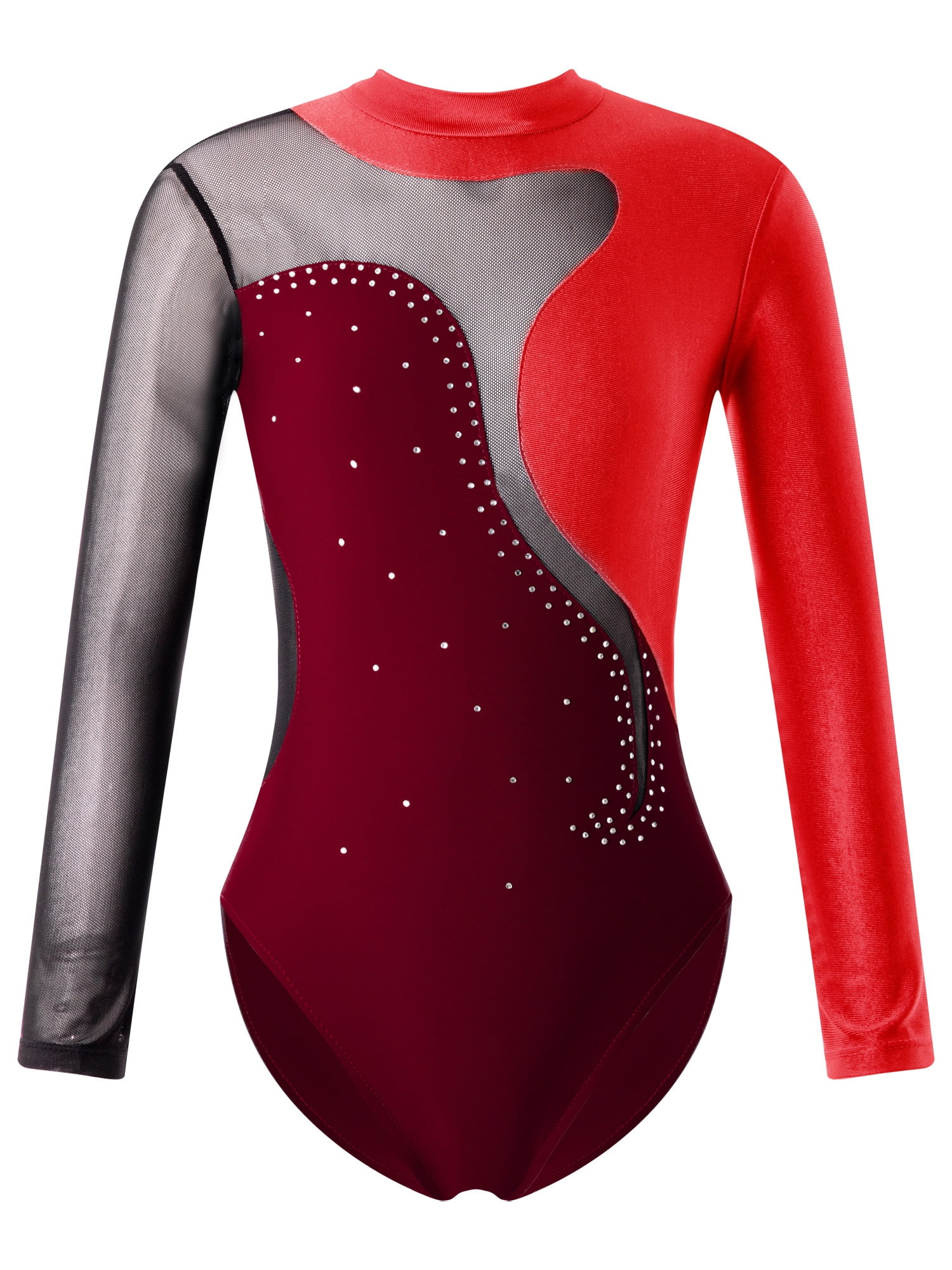 Yruioon Filles Strass Unitard Col Montant Col Long Manches Gymnastique Justaucorps Une Pièce Patinage Combinaison 5-16 Ans Blanc 5-6 Ans