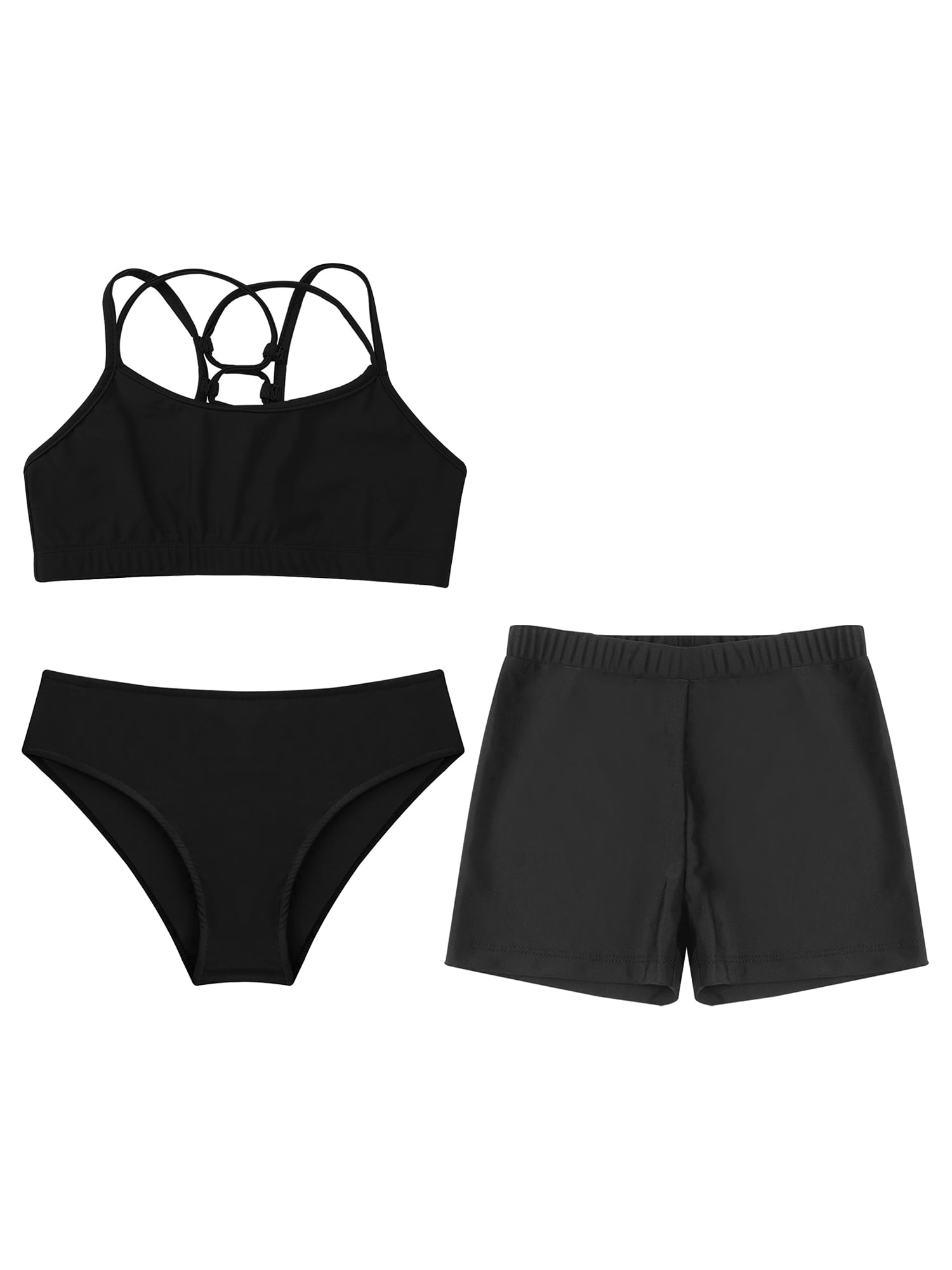 IEFIEL Kids Girls Bikinis Three Pieces Swimsuit Strappy Back Crop Top ...