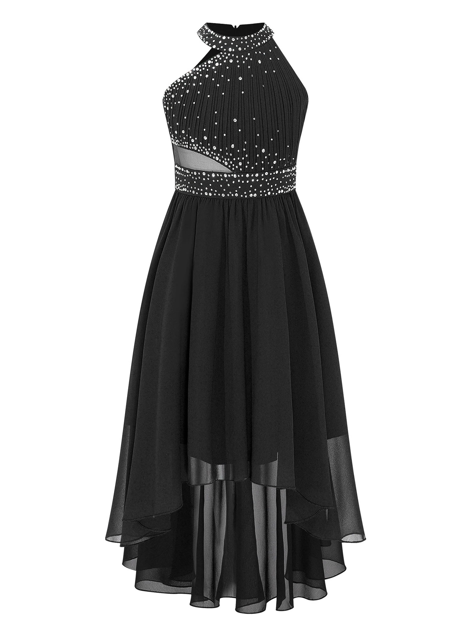 birthday party dresses for 12 year olds IEFIEL Kids Girls Dress Shiny Rhinestone High-Low Ball Gown Ruched Bodice Wedding Bridesmaid Dress Black COLOR:DARK BROWN Asymmetrical Dress Navy Blue 12 long sleeve yellow cf-size-us-18