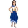 thumbnail image 1 of IEFIEL Kids Girls Bronzing Loose Fit Church Liturgical Dress Metallic Color Contrast Worship Praise Dance Dress Blue 12, 1 of 7