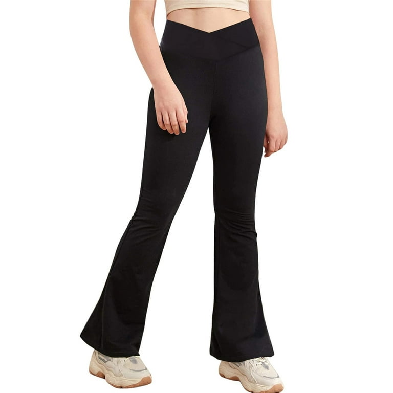 IEFIEL Kids Girls Casual Bell Bottoms Athletic Leggings High Waisted Yoga  Flared Pants A Black 11-12