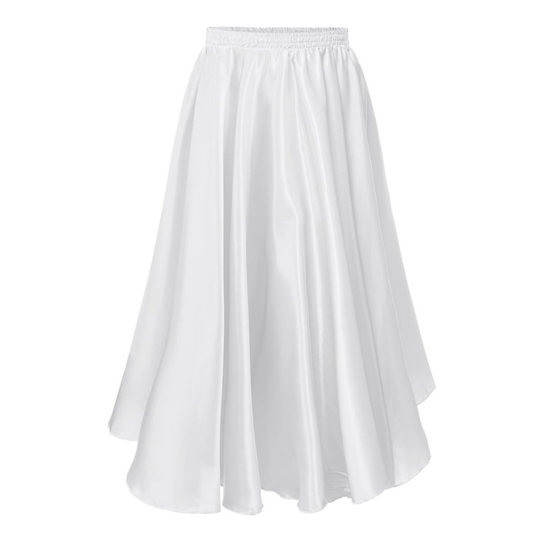 IEFIEL Kids Girls Chiffon Full Circle Skirt Solid Color Long Skirt for Latin Flamenco Dance Performance Show Sizes 3 12 White 150