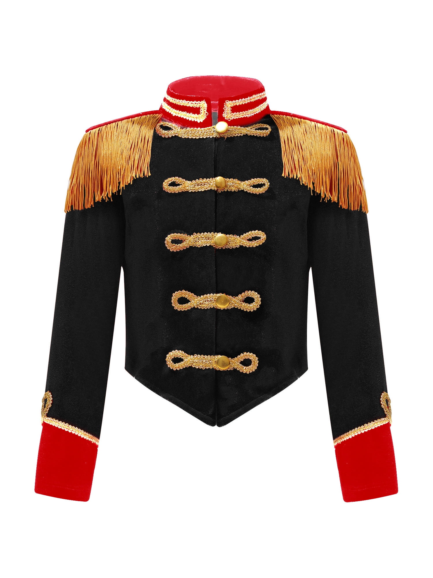 Circus Ringleader Costume Jacket For Kids - Red Long Sleeve Coat With Tassels & Gold Buttons, Halloween Cosplay