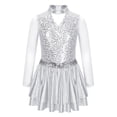 thumbnail image 1 of IEFIEL Kids Girls Figure Ice Skating Dress Halter Long Sleeve Jazz Modern Dance Leotard Dress Dancewear A Silver 16, 1 of 5