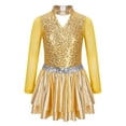thumbnail image 1 of IEFIEL Kids Girls Figure Ice Skating Dress Halter Long Sleeve Jazz Modern Dance Leotard Dress Dancewear Gold 6, 1 of 7