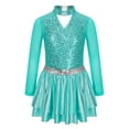 thumbnail image 1 of IEFIEL Kids Girls Figure Ice Skating Dress Halter Long Sleeve Jazz Modern Dance Leotard Dress Dancewear Lake Blue 12, 1 of 5