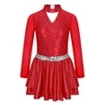thumbnail image 1 of IEFIEL Kids Girls Figure Ice Skating Dress Halter Long Sleeve Jazz Modern Dance Leotard Dress Dancewear Red 10, 1 of 5