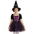 thumbnail image 1 of IEFIEL Kids Girls Halloween Witch Costume Carnival Party Dress Up Velvet Bubble Sleeve Tutu Dress with Hat Purple 12, 1 of 7