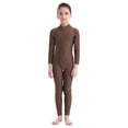 thumbnail image 1 of IEFIEL Kids Girls Long Sleeve Ballet Dance Gymnastics Jumpsuit Back Zipper Unitard Biketard Dancewear Brown 15-16, 1 of 7