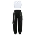 thumbnail image 1 of IEFIEL Kids Girls Modern Jazz Dance Outfit Criss Cross Back Crop Top with Chain Pocket Pants Workout Dance Set White 6, 1 of 7