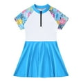 thumbnail image 1 of IEFIEL Kids Girls One-Piece Swimsuit Rashguard 50+ Sun Protection Swimming Dress Tropical Vacation Beach Wear Light Blue 4, 1 of 7