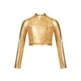 thumbnail image 1 of IEFIEL Kids Girls Shiny Sequins Dance Crop Top Metallic Shiny Long Sleeve Modern Latin Jazz Dance Tops Gold 8, 1 of 7