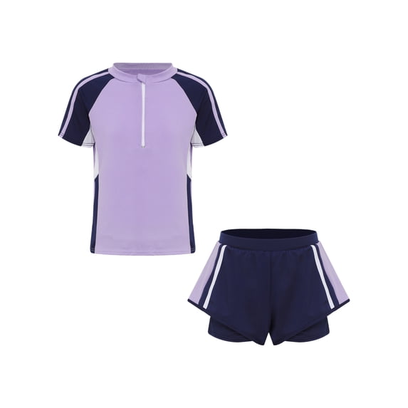 IEFIEL Kids Girls Tankini 2Pcs Printed Swimwear Swimming Shirt with Boyshorts Swimsuit Beachwear Purple 4XL