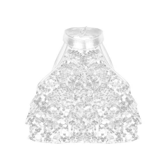 IEFIEL Kids Girls Tiered Shiny Sequins Crop Top Halter Sleeveless Backless Tank Top Dance Performance Costume Silver 4