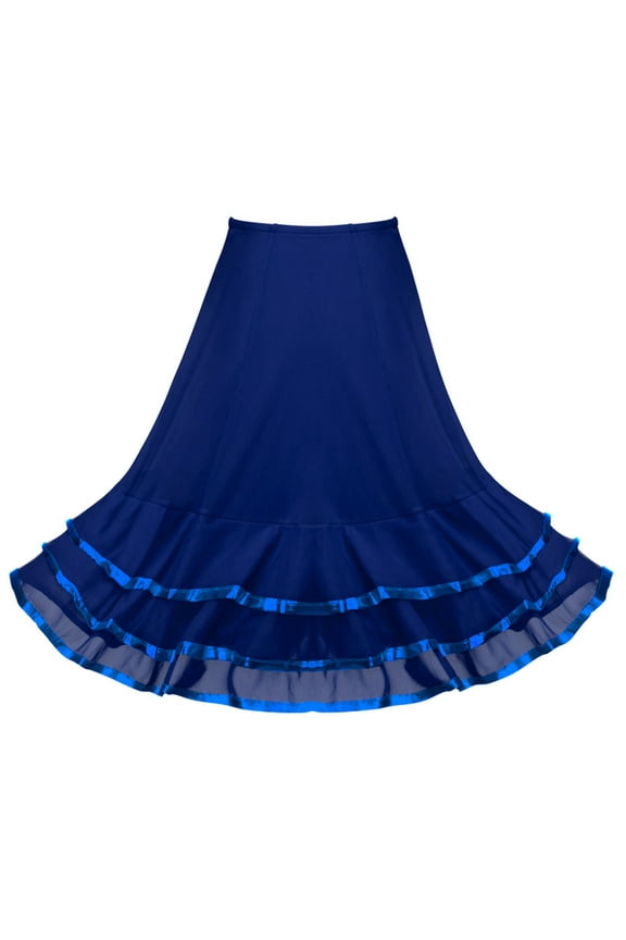 Kids Girls Vintage Full Circle Dance Skirt Latin Flamenco Dancewear,Sizes 6-14