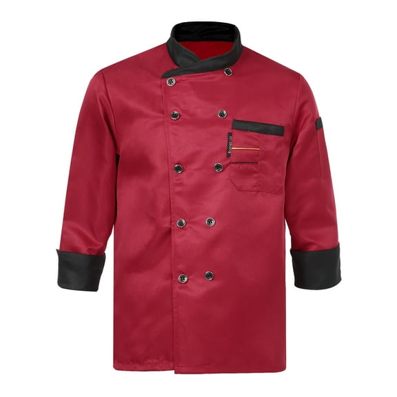 IEFIEL Mens Chef Shirt Kitchen Work Uniform Chef Cook Coat Hotel Jacket Canteen Cake Shop Costume Red L