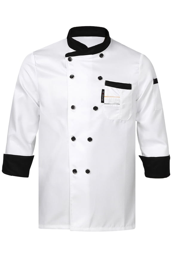 Mens Chef Shirt Kitchen Work Uniform Chef Cook Coat Hotel Jacket Canteen Cake Shop Costume White 4XL
