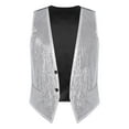 thumbnail image 1 of IEFIEL Mens Glittery Sequins Vest Shiny Sleeveless Waistcoat Asymmetrical Hem Button Down Suit Vest A Silver 3XL, 1 of 7
