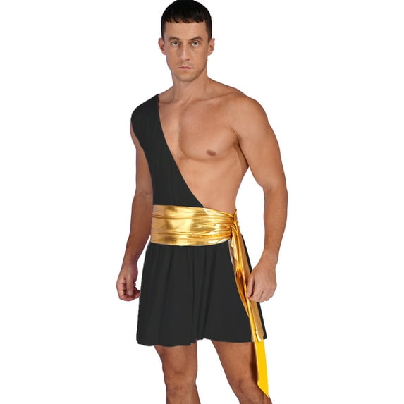 IEFIEL Mens Halloween Knight Warrior Cosplay Costume One Shoulder Ancient Greek Toga Black XL