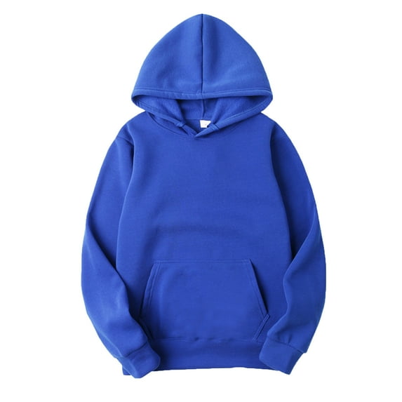 IEFIEL Mens Plain Pullover Hoodies Casual Hooded Sweatshirt Classic Long Sleeve Tops Blue 4XL