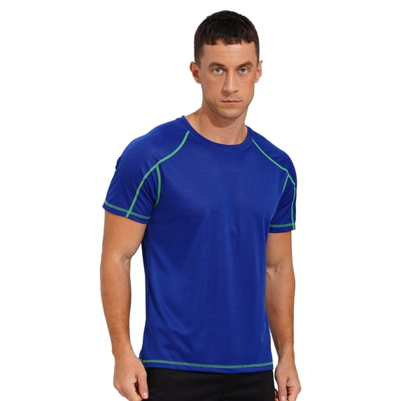 IEFIEL Mens Rash Guard Swim Shirt Short Sleeve UV Protection Shirt Athletic Quick Dry T-Shirt Tees Royal Blue 8XL