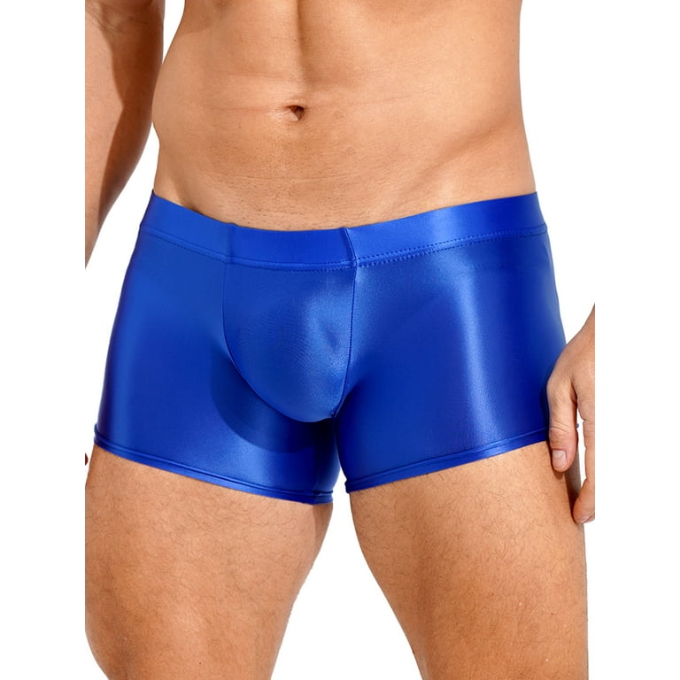 IEFIEL Mens Solid Color Underwear Glossy High Waist Swimming Underpants  Sunbathing Bikini Briefs Royal Blue XL 