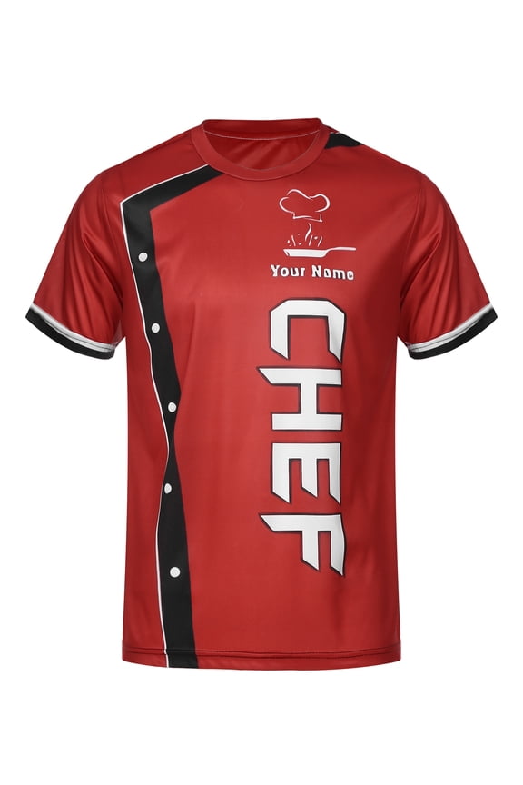 Mens Short Sleeve Chef T-Shirt Graphic Printed Hotel Kitchen Cook Uniform Red M