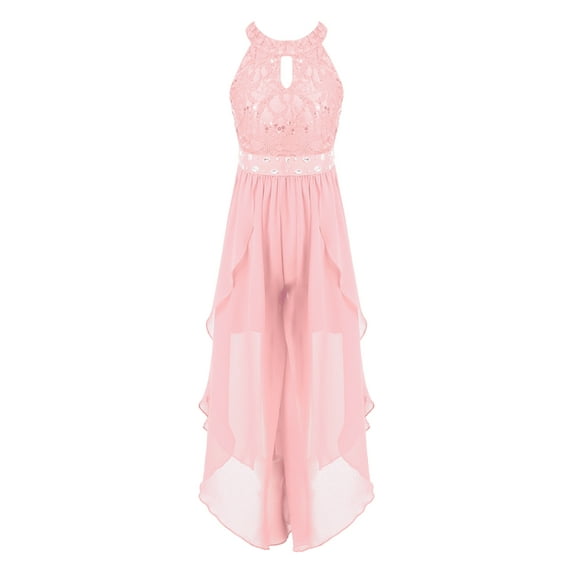 IEFIEL Teens Girls Special Occasion Sleeveless Romper Prom Gown Sequined Lace Bridesmaid Flower Girls Dress Pink 10