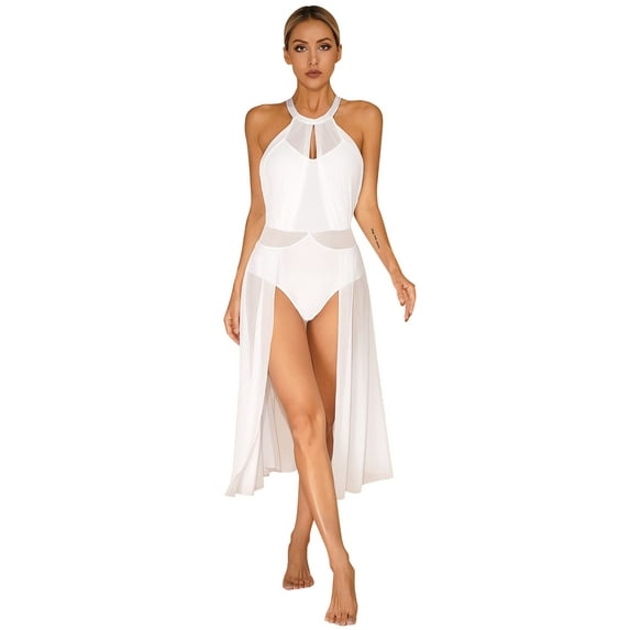 IEFIEL Womens Ballet Dance Dress Ballerina Tutu Leotard Contemporary Lyrical Dance Performance Costume White M