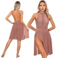 thumbnail image 1 of IEFIEL Womens Chiffon Side Split Lyrical Modern Dance Dress Backless Rhinestone Mesh Patchwork Figure Skating Dress Dusty Pink L, 1 of 7