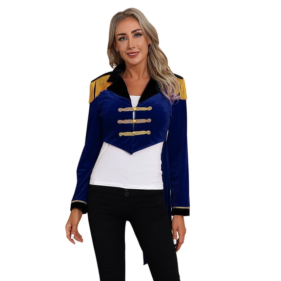 IEFIEL Womens Deep V Neck Double-Breasted Tailcoat Halloween Gothic Vintage Jacket Outfit Navy Blue-B M