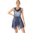 thumbnail image 1 of IEFIEL Womens Draped Neck See-Through Dance Dress Glittery Asymmetrical Hem Flowy Lyrical Choir Performance Dance Costume, 1 of 7