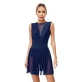 thumbnail image 1 of IEFIEL Womens Figure Ice Skating Performance Dress Sheer Mesh Rhinestone Leotard for Ballet Gymnastics Navy Blue-A L, 1 of 7