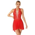thumbnail image 1 of IEFIEL Womens Figure Ice Skating Performance Dress Sheer Mesh Rhinestone Leotard for Ballet Gymnastics Red S, 1 of 7