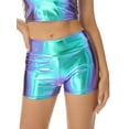 thumbnail image 1 of IEFIEL Womens Gymnastics Shorts Shiny Biker Dance Yoga Spandex Booty Shorts A Blue&Purple M, 1 of 7