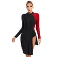 thumbnail image 1 of IEFIEL Womens Long Sleeve Side Split Asymmetrical Dance Dress Contrast Color Lyrical Contemporary Dance Leotard A Burgundy XL, 1 of 7