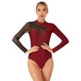 thumbnail image 1 of IEFIEL Womens Shiny Rhinestone Polyester Mesh Splice Leotard Gymnastics Dance Bodysuit Acrobatics Figure Skating Costume A Burgundy M, 1 of 7