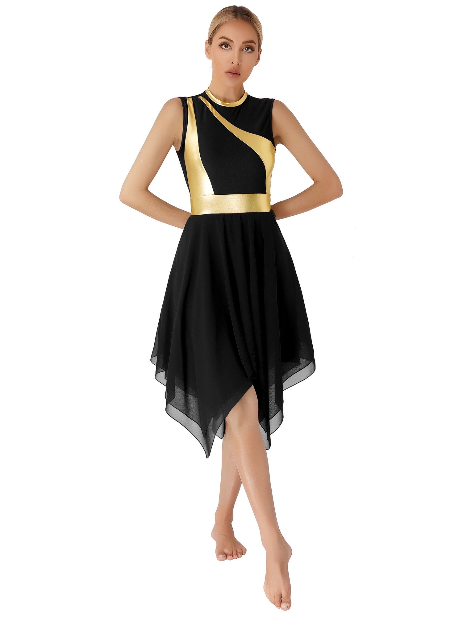IEFIEL Womens Sleeveless Irregular Hem Liturgical Praise Dance Dress