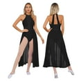 thumbnail image 1 of IEFIEL Womens Sleeveless Lyrical Dance Dress Illusion Deep V-neck Mesh Split Maxi Dress Flowy Modern Dance Leotard Black L, 1 of 7