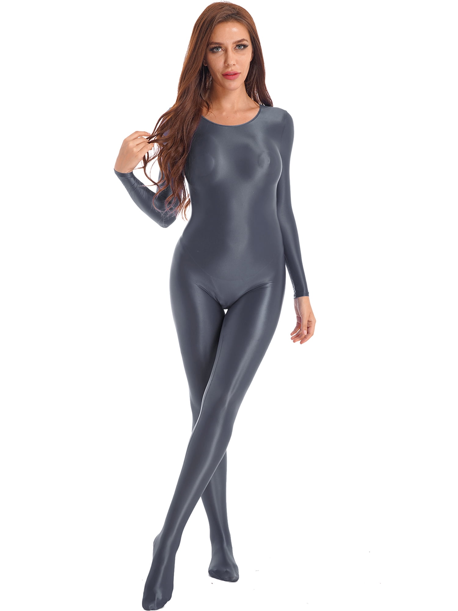 IEFIEL Womens Smooth Long Sleeve Bodystocking Full Body Gym Workout ...