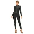 thumbnail image 1 of IEFIEL Womens Sparkly Rhinestone Skating Bodysuit Open Back Mesh Patchwork Full Figure Skating Jumpsuit Black M, 1 of 7